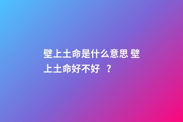 壁上土命是什么意思? 壁上土命好不好？